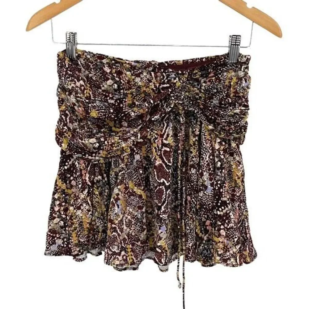 Free‎ People Womens Animal Print Boho Flowy Mini Skirt Brown Size 2 NWT